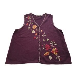 Vintage 90s Cabin Creek Fall Leaves Autumn Embroidered Cottagecore Vest 2X